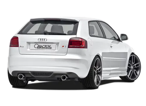 CARACTERE spoiler pod originální zadní nárazník pro Audi A3 (8P) r.v. od 2008, varianta včetně koncového tlumiče s koncovkou, pro motory 1.4 TFSI, 1.6L, 1.8 TFSI, 2.0 TFSI, 1.9 TDI, 2.0 TDI mimo Quattro Horká Nabídka