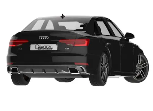 Ověřený CARACTERE 3-dílný spoiler pod originální zadní nárazník včetně koncovek výfuku na obou stranách pro Audi A4 (8W) r.v. od 2016 (S-Line), varianta 2,0L TDI (190 CV) / 3,0L TDI