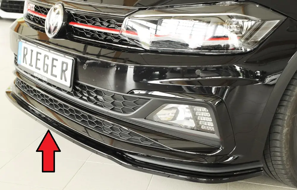 Rieger lipa pod přední nárazník pro Volkswagen Polo AW 5-dvéř., 06/17-, plast ABS lakovaný do černé lesklé barvy Cenová Bomba