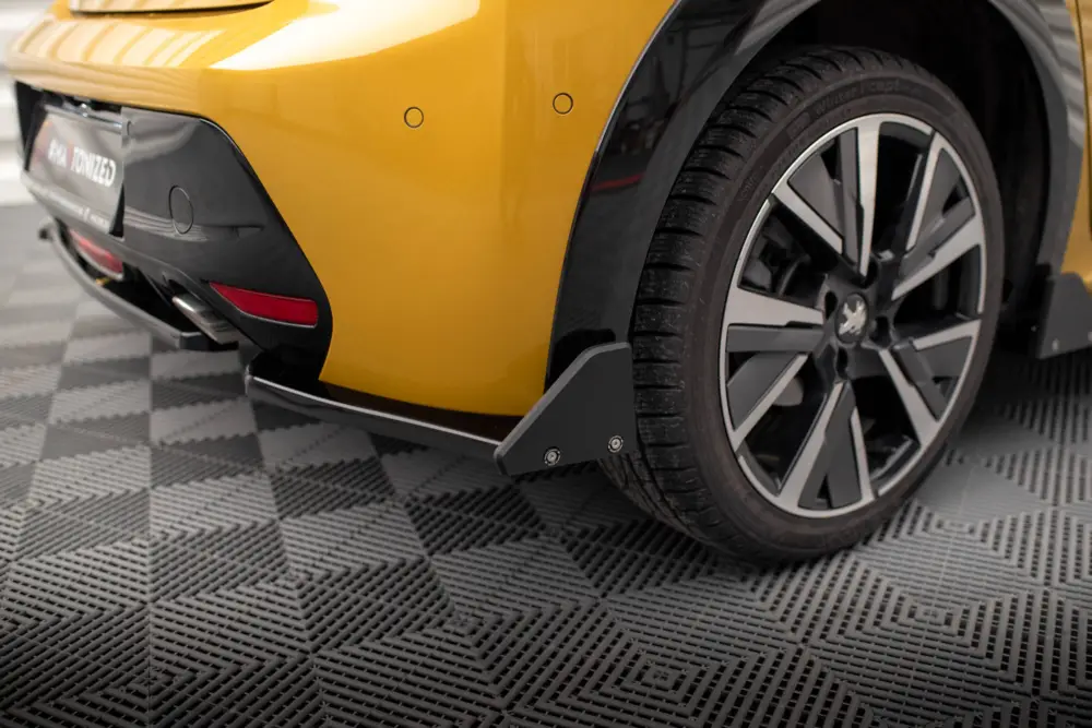Víkendová Akce Maxton Design boční difuzory pod zadní nárazník s křidélky ver.1 pro Peugeot 208 GT Mk2, černý lesklý plast ABS
