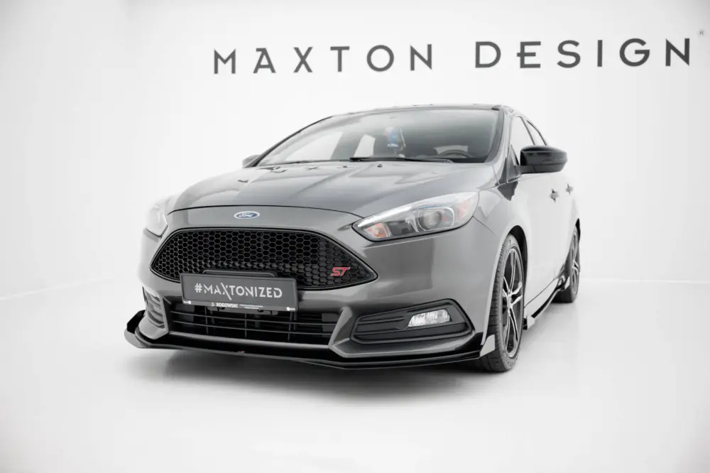 Bezpečná Platba Maxton Design "Street Pro" spoiler pod přední nárazník s křidélky pro Ford Focus ST Mk3 Facelift, plast ABS bez povrchové úpravy, s černou linkou