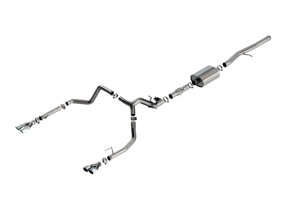 Značkový Borla Cat-Back výfukový systém "ATAK" pro GMC Sierra 1500 6.2L V8, automat, 2WD/4WD, EC s STB (6'7'') 147,4'' WB/ CC s SB (5'10'') 147,4'' WB, r.v. 2024, chromové koncovky
