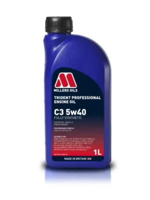 Plně syntetický motorový olej Millers Oils Trident Professional C3 5W-40 vhodný pro moderní benzínové, naftové a hybridní motory, objem 1l Aktuální