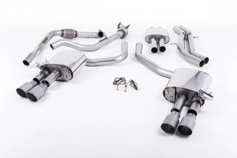 Milltek Sport homologovaný výfuk cat-back s rezonátorem pro Audi S4 3.0 Turbo V6 B9 - Sedan/Avant (bez Sport Diff) 2016-2024, GT-90 dvojité leštěné koncovky, typ koncovek GT-100 titanové Značkový